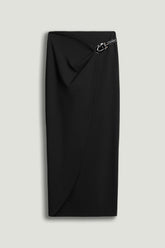 Ring-Buckle Asymmetric Wrap Maxi Skirt